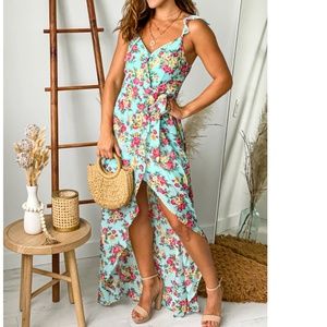 PRIVY Women’s Chiffon High Low Wrap Dress in Mint Floral NWT, Size Large